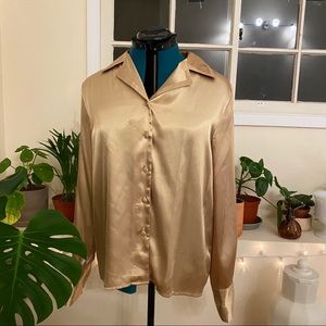 Sexy gold silk button down shirt